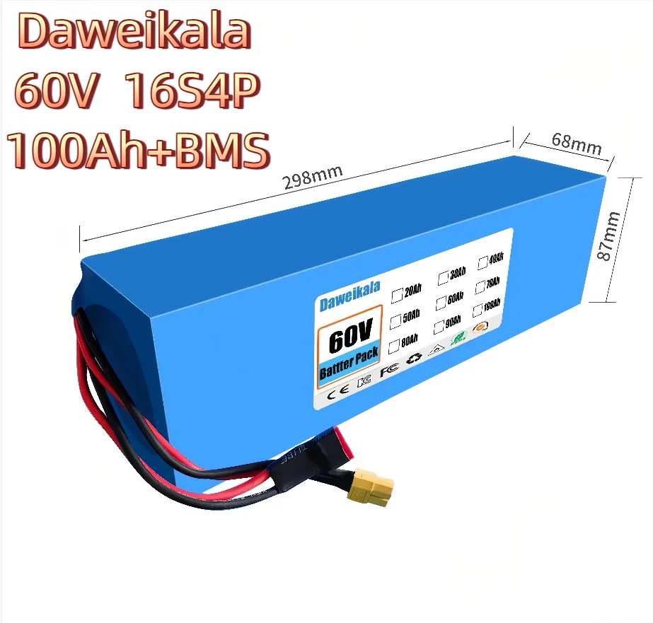 

60V100Ah16s4p lithium battery pack/with BMS/used for 1000W-2000W motors/electric bicycles/scooters