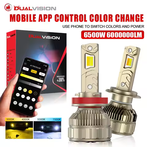 Dualvision H7 LED Headlight AI Bluetooth APP Control Color 3-6.5K H4 LED H8 H9 H11 9005 HB3 9006 HB4 H1 Auto Bulbs LED Fog Ligh