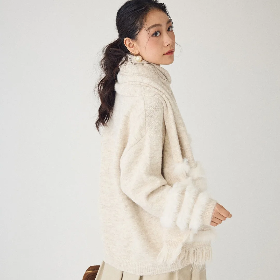 Suéter solto de malha de pele v-ne longo sve retalhos top quente para outono inverno com cachecol casaco de malha de pele sintética