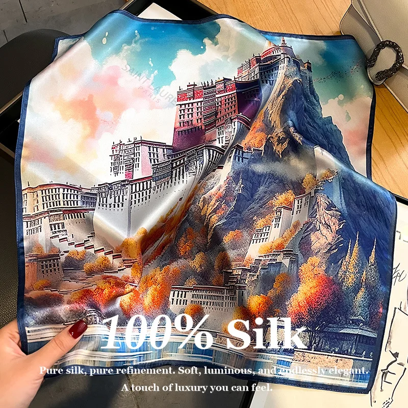 

53cm 100% Mulberry Silk Scarf Luxury Design Silk Hair Scarf Headband Women Fashion High Quality Hairband Shawl Wrap Neckerchief