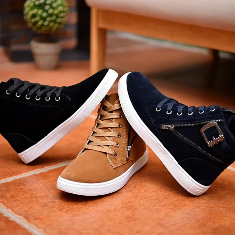 Zipper Men\'s Sneakers High Top Male Sports Boots Frosted Suede Comfortable Casual Sneakers for Men Retro British Style Male Shoe