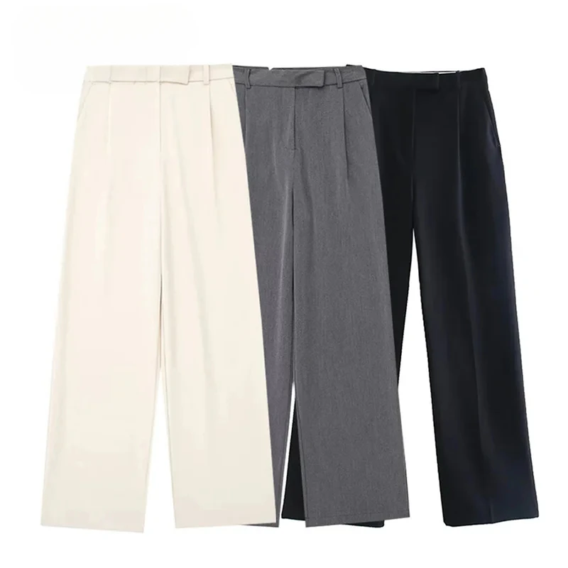 

Bonny 2025 Women's Pants Beige Grey Black Wide Leg Pants Women High Waist Baggy Pants Woman Fashion Summer Office Trousers