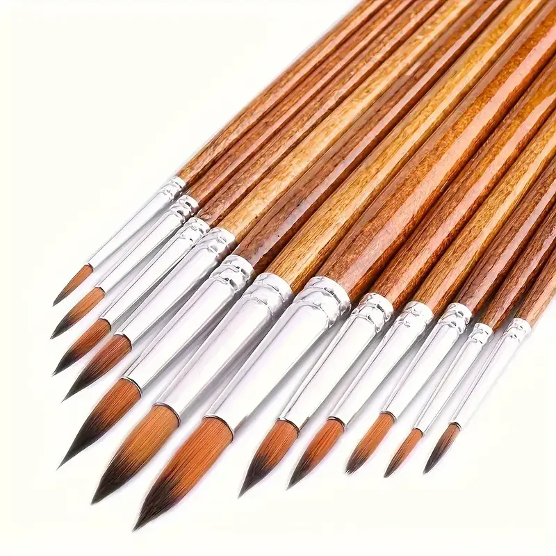 12Pcs Artist Paint Brush Set - Versatile Pointed & Round Tips for Watercolor, Acrylics, Ink, Gouache, Oil, Tempera