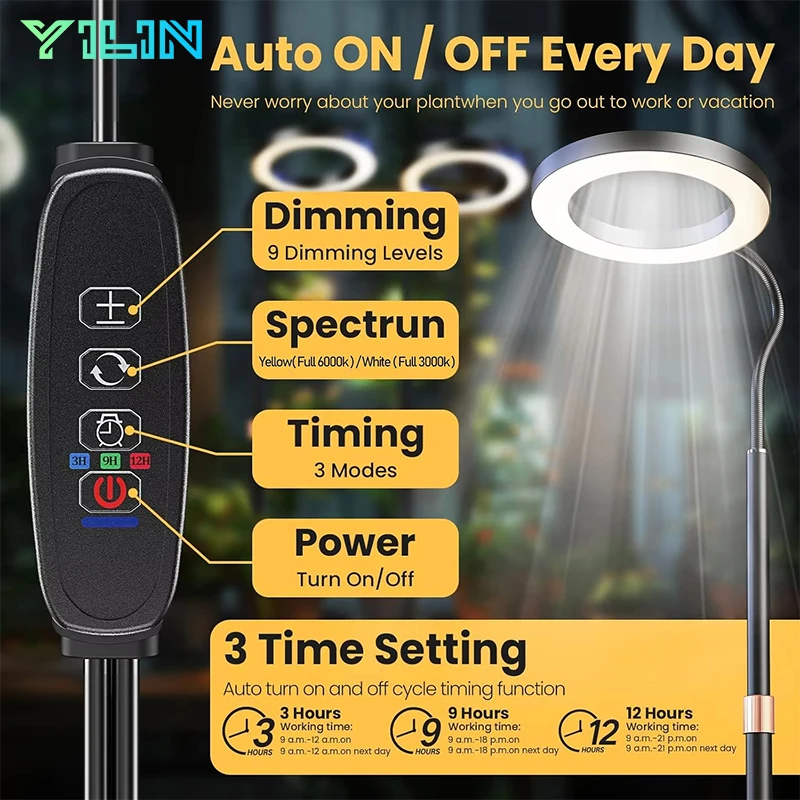 Upgrade Desktop LED Plant Grow Light with Pedestal Auto Timer 16cm/6.3inch Ring Dimmable Full Spectrum GrowLamp For Indoor Plant