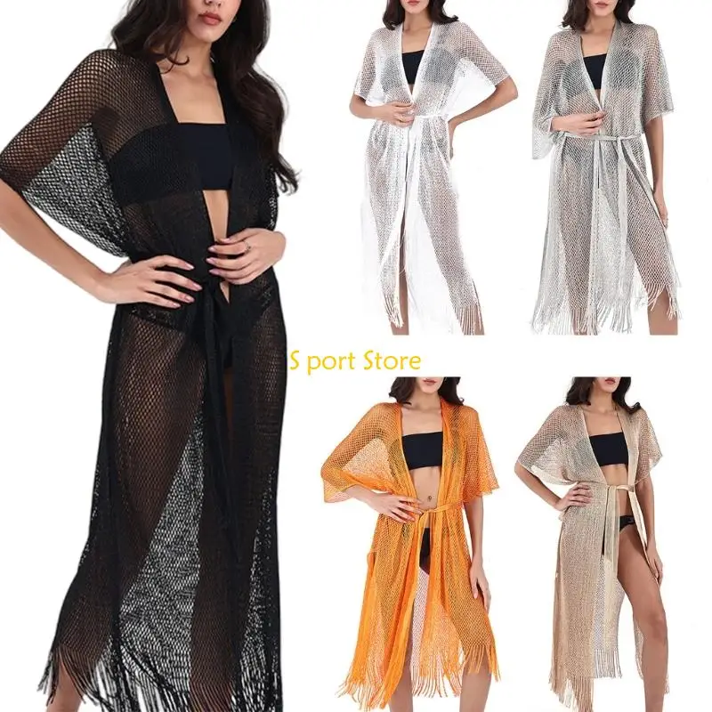 

U2JB Swimsuit Cardigans Coverp для женщин видит через купальные костюмы, покрытие костюма Kimono Hollowed Crochet Beach Coverp