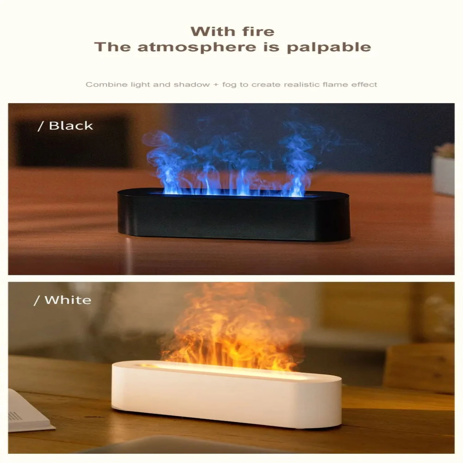 เปลวไฟDiffuser Humidifier USBเดสก์ท็อปจําลองRGB Light Aromatherapyเครื่องฟอกอากาศห้องนอน 7 สีบรรยากาศโคมไฟ