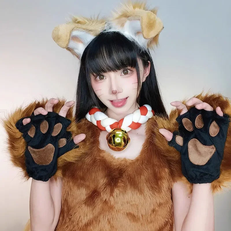 Cosplay Animal Cat Wolf Dog Fox Gloves Fingerless Mittens Furry Paws Lolita Cute Claw Pads Anime Accessories Halloween Costume