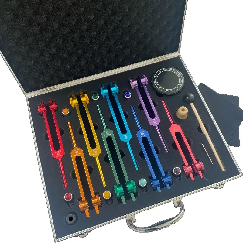Colorful Tuning Fork Suit 8pcs Aluminum Alloy Chakra Diapason with Massage Base Yoga Meditation Sound Healing Instruments Gifts