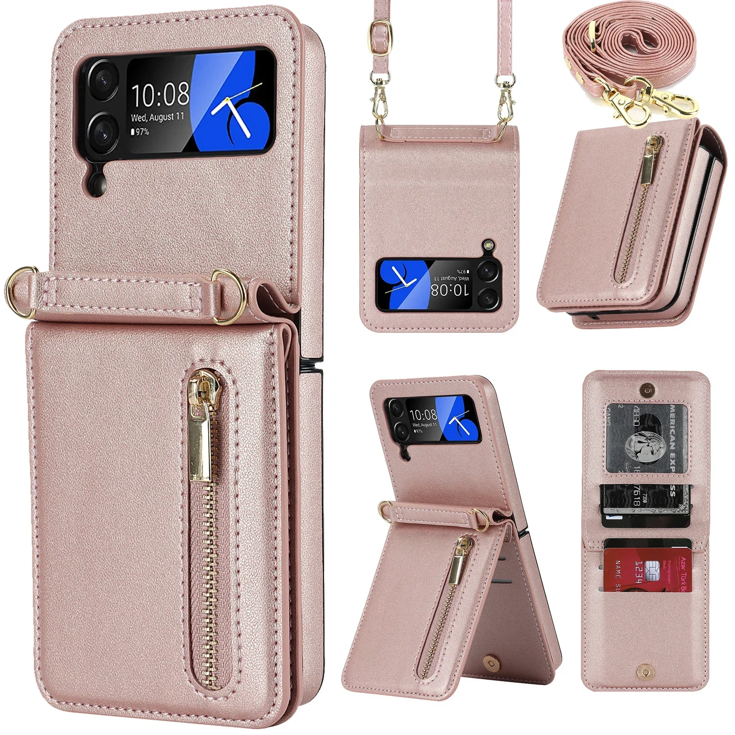 Zíper carteira bolsa crossbody caso para samsung z flip 7 6 5 4 5g