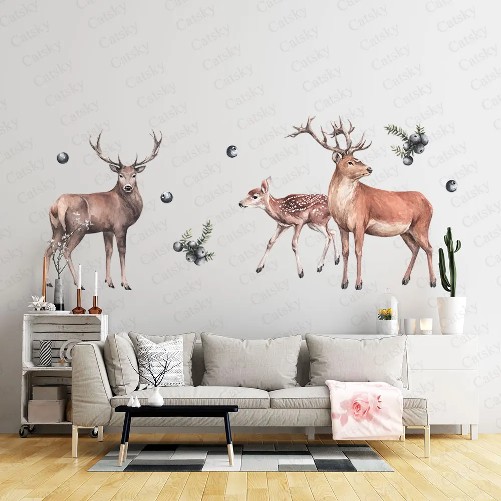 Children's Forest Animals Sika Deer Wallpaper,Cute Children's Room Decorative Wallpaper,Watercolor Peel and Stick Sticker Gift