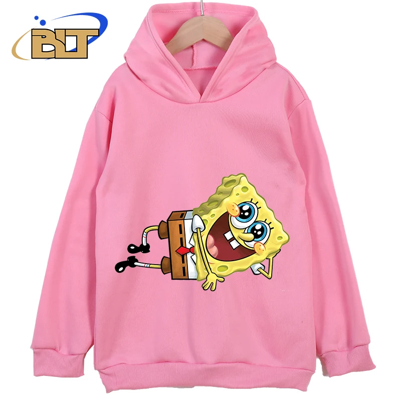 SpongeBob SquarePants Abbigliamento per bambini stampato Nuove felpe con cappuccio per bambini Abbigliamento sportivo classico Top casual rosa adatti per ragazzi e ragazze