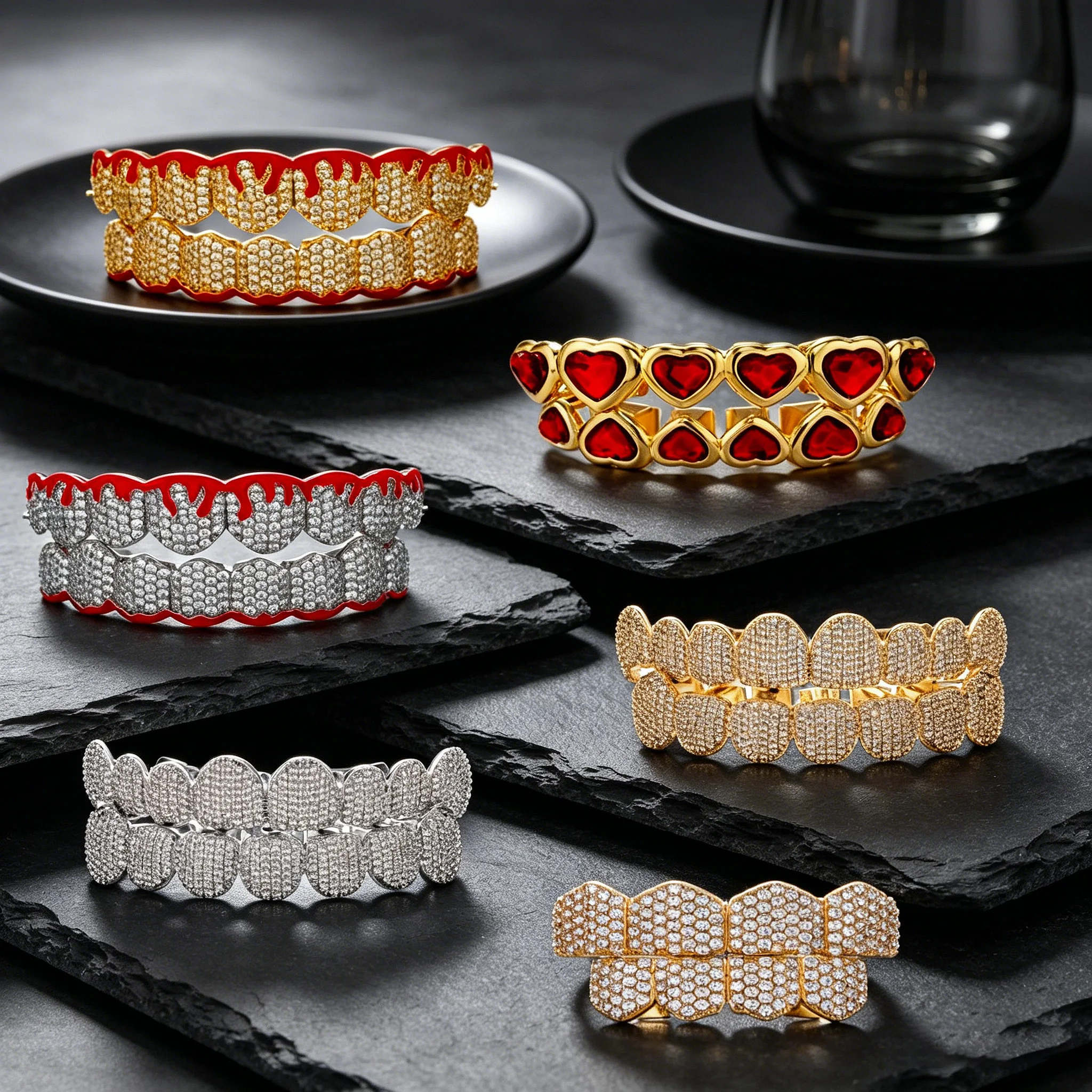 Oil Drip CZ Teeth Grill Oil Dripping Zircon Teeth Braces For Men Double Color Fashion Personality Birthday Body Accessories Gift