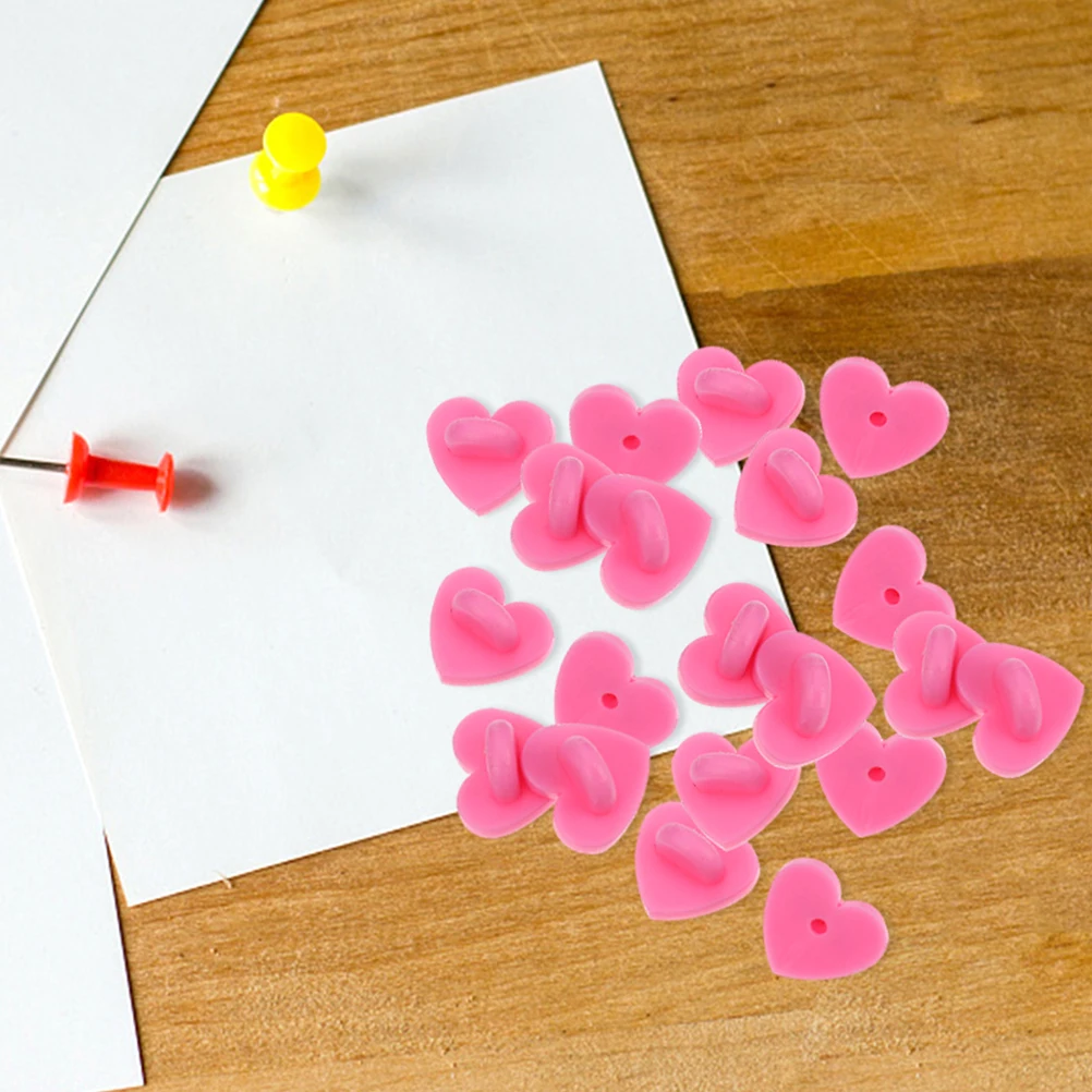 

200pcs Heart Brooch Pin Backs Baby Pink Rubber Clasps Buckles Lapel Pin Backs Tie Tacks Lapel Pins Craft Accessories