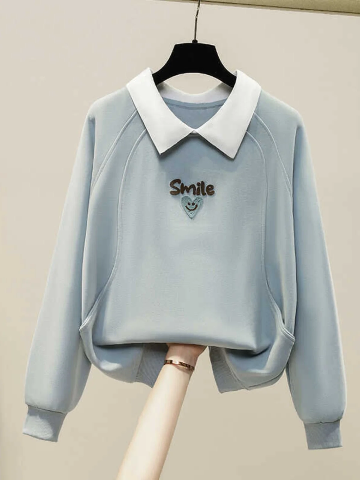 

Stylish Short Ladies Sweatshirt Collar Spring Autumn New Arrival Fashionable Age-Defying Korean Style Long Sleeve Crew Neck