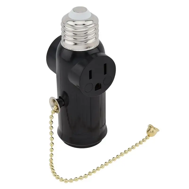 Light Bulb Plug Adapter E26 Outlet Adapter 2 Prong Outlet Plug Splitter Converter With Pull Chain For Patio Porch Garage