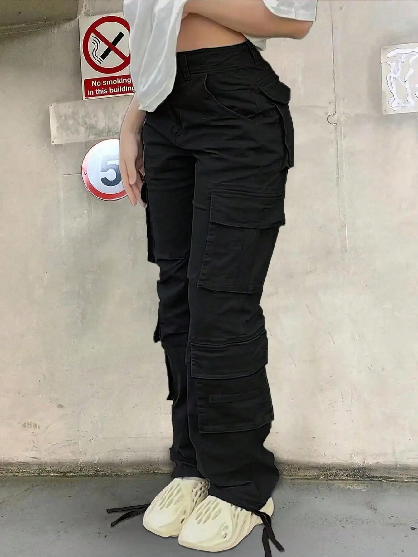 

Ladies' Casual Work Pants - Solid Color Y2K Wide-leg Design Loose Straight Multi-pocket Wide-leg Pants Street Style