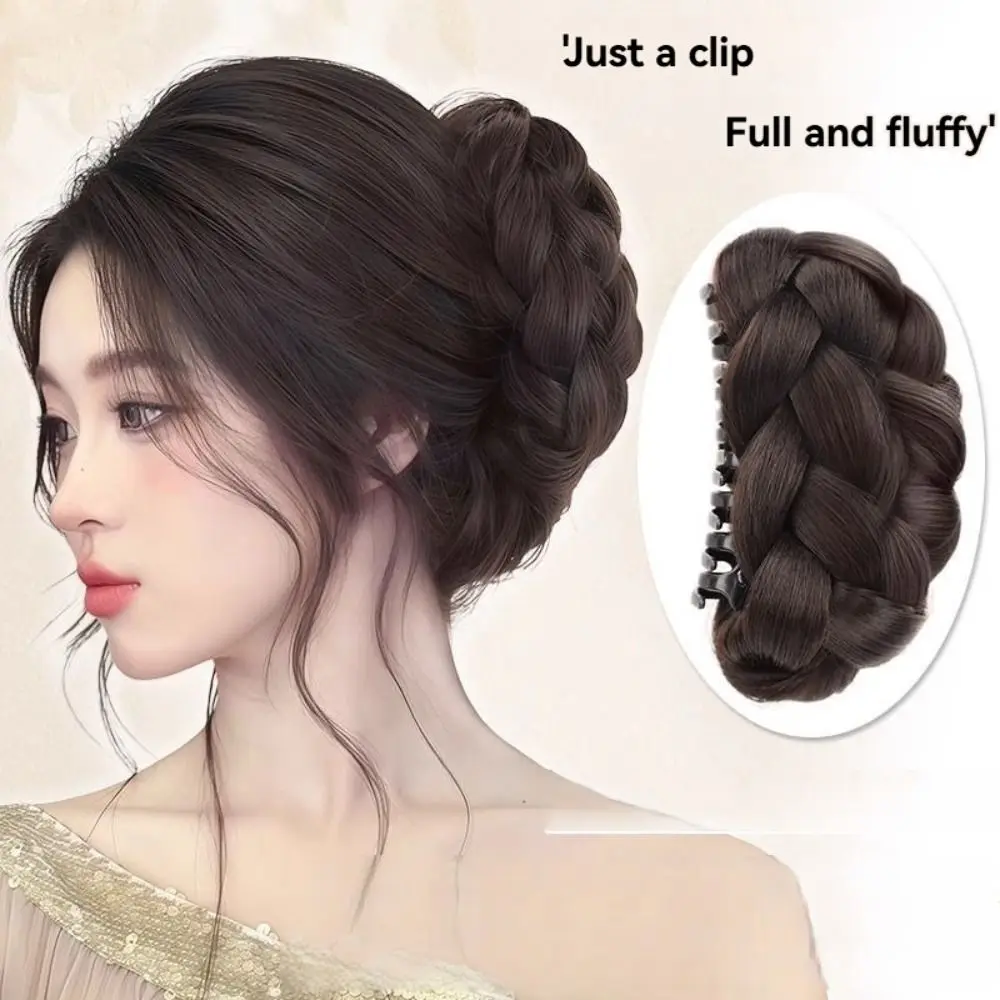 新しい人工おだんごヘア爪クリップナチュラルブラウンおだんごヘッドウィッグふわふわ黒かつらヘアクリップ女性