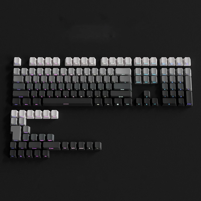 Gradiënt grijze zijkant bedrukt Shine Through Keycaps PBT Double Shot Keycap voor MX Switch Gaming mechanisch toetsenbord RGB Key Caps