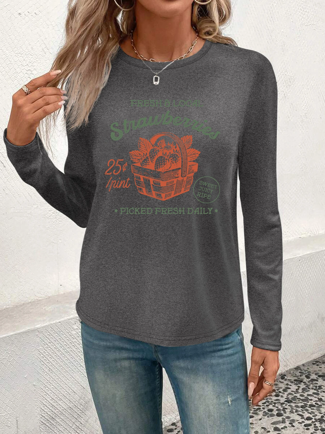 Dames T-shirt met ronde hals en printpatroon, casual T-shirt, normale pasvorm, wasbaar in de machine, veelzijdig voor het hele seizoen, 100% polyester