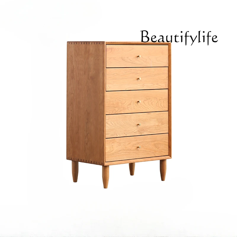 

Nordic Solid Wood Cherrywood Bedroom Wardrobe Japanese Style Storage Living Room Oak Simple Storage Cabinet