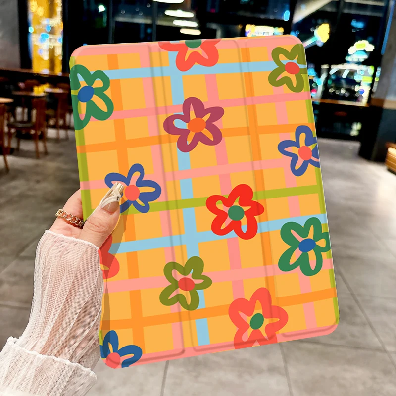 حافظة كمبيوتر لوحي بنمط فحص الزهور الملونة لجهاز iPad pro 10/11 بوصة 2020/6th/7th/8th /Air 3rd/Air 4th/9th gen/Air 5th Gen 2022/Ai