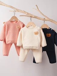 Baby Suit Cartoon Bear Sweater+Pants 2pcs Clothes Sets Newborns Boys Girls Cute Solid Sweatshirt Outfits 0-24M