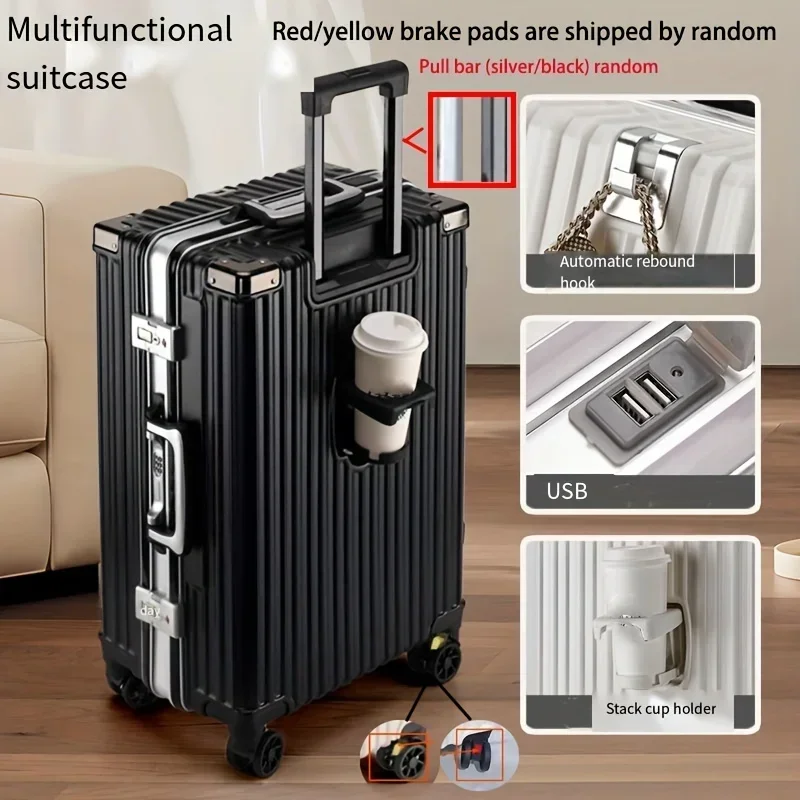 Hard Shell Carry-On Spinner Suitcase with Combination Lock, Aluminum Frame Closure, and USB Port-Durable PC Material with Handle