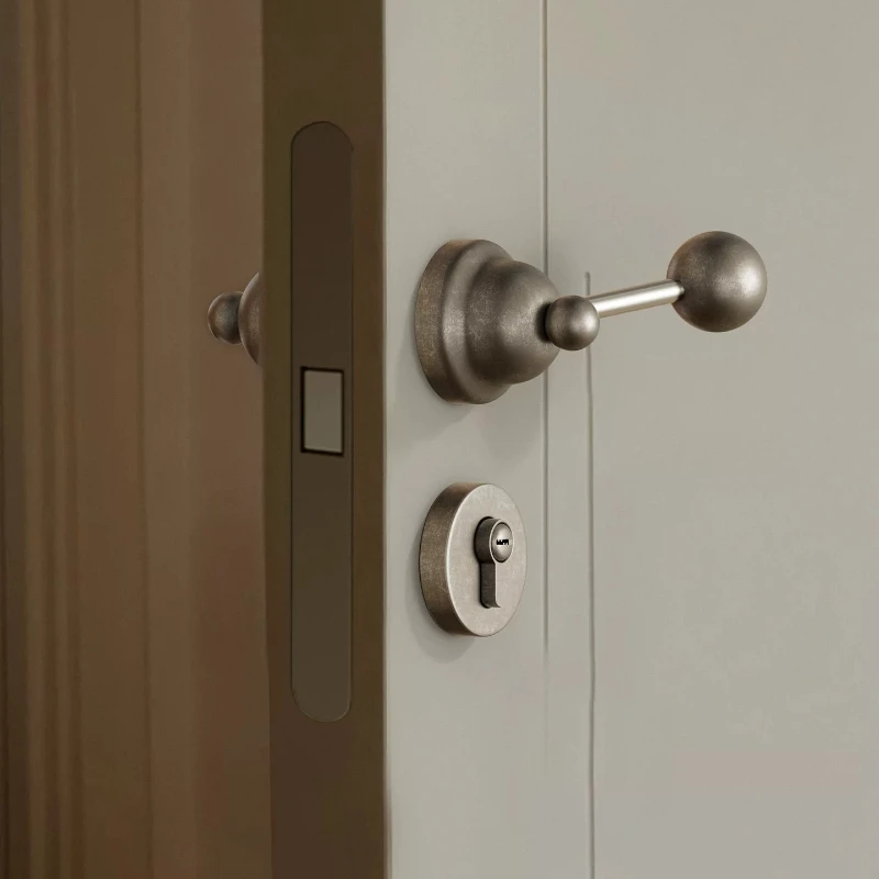 Bauhaus Bedroom Door Lock Vintage Magnetic Silent Latch Titanium Silver Handle Interior Minimalist Elegant Anti Rust Heavy Duty