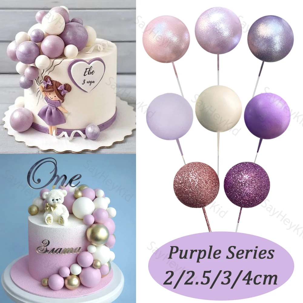 20pcs Purple Cake Topper Balls Lilac Lavender Glitter Pearl Purple Cake Decoration Balls Wedding Birthday Baby Shower Party Deco