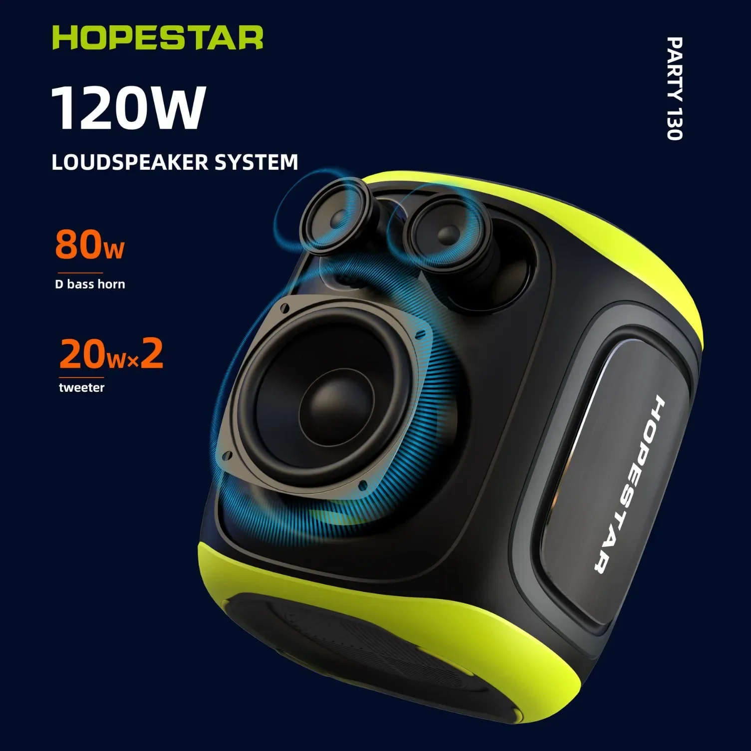 

Portable HOPESTAR PARTY130 120W Subwoofer Active Kara Party Wireless Speaker Dual Microphones Bluetooth Communication DC Power