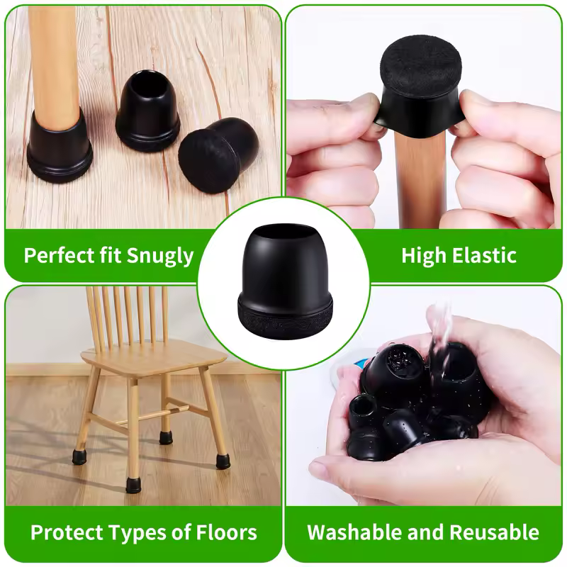 16PCS Black Silicone Chair Leg Caps Covers Round Felt Furniture Floor Protectors for Hardwood Floors Noise Reduction Pads - Image 4