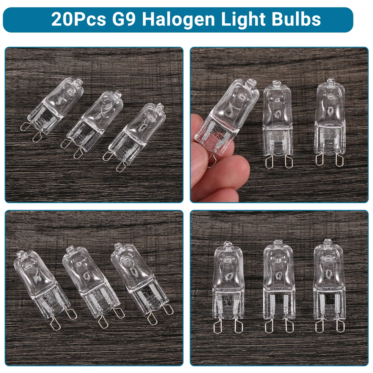 A38I20Pcs G9 Halogen Light Bulbs,25W Clear Halogen Lamps Dimmable,Warm White 2800K for Chandeliers,Pendants,Landscape Lights