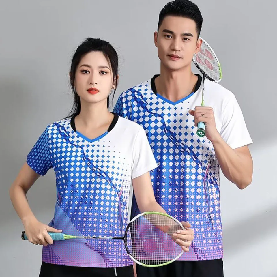 2023 New Style Print Badminton Shirts for Men Women Quick-dry Wicking Short Sleeve Leisure Tennis Ping Pong Volleyball Clothing