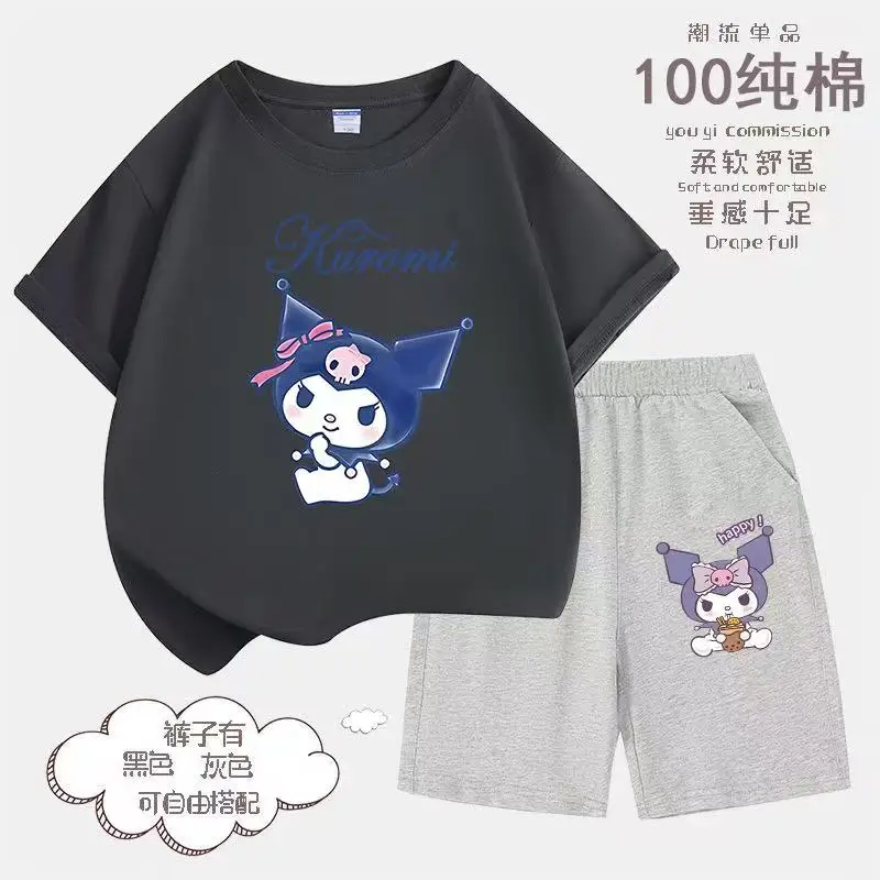 

Летний комплект детской одежды, футболки с короткими рукавами и принтом мультфильмов для девочек, топ и шорты, комплект из 2 предметов, детские спортивные костюмы