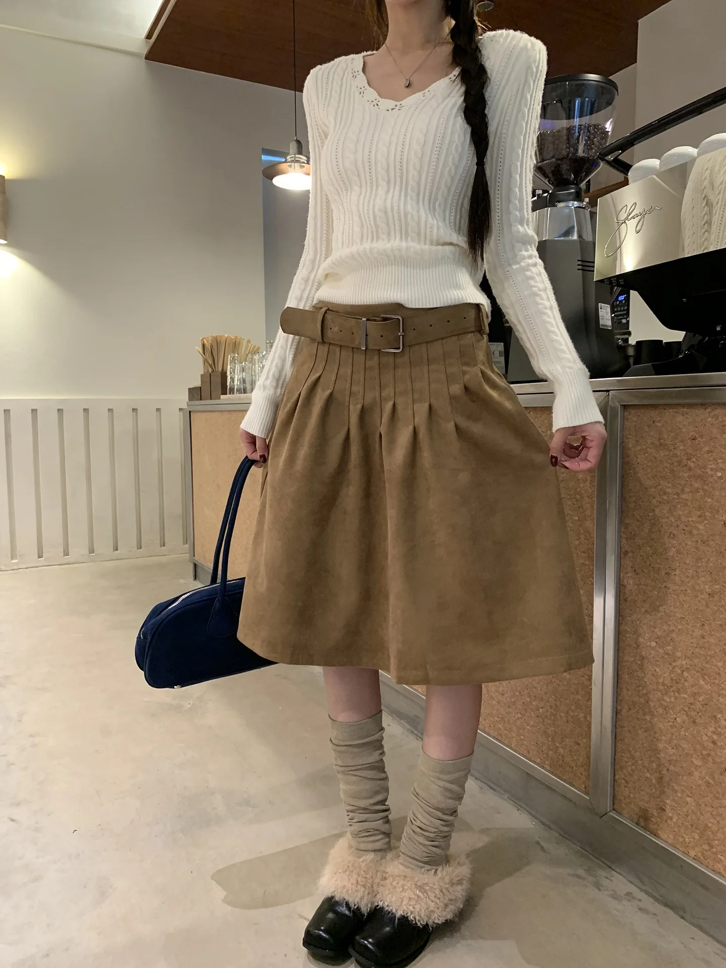 

Белый вязаный свитер женский Slim Fit Lazy Sle High End Aosphere Top на осень-зиму V Ne Long Sve Color