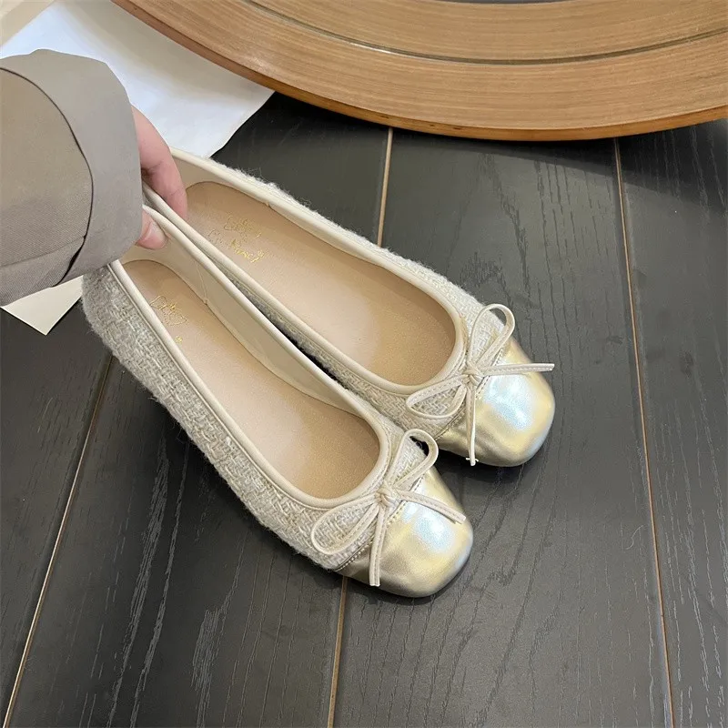 New Style Fashion Women's Ballet Shoes Leather Round Head Women's Shoes Flat Casual Classic Breathable Style Ladies Single Shoes