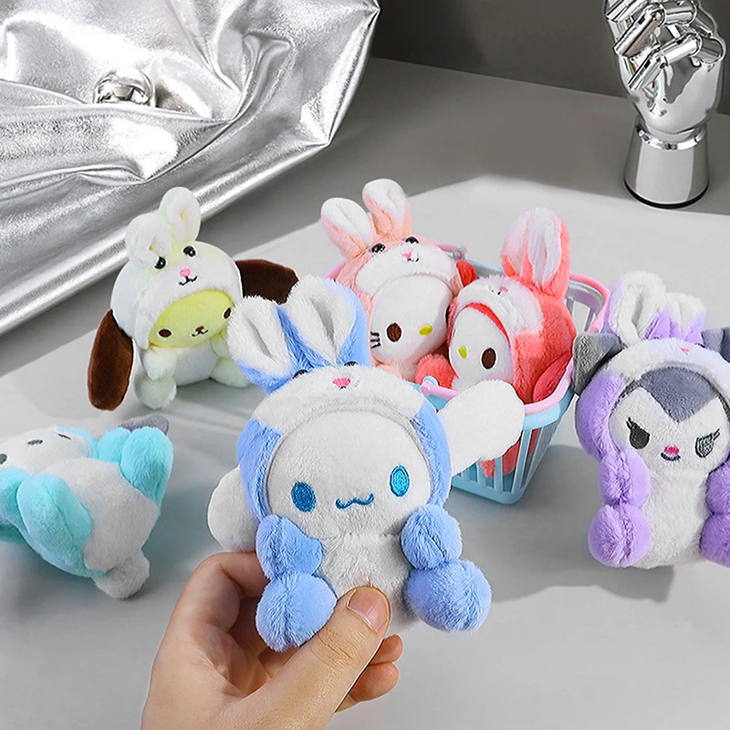 1PC Cute Rabbit Cross Dressing Sanrio Plush Keychain For Children Hello Kitty Pendant Cartoon Backpack Decoration Gifts For Girl