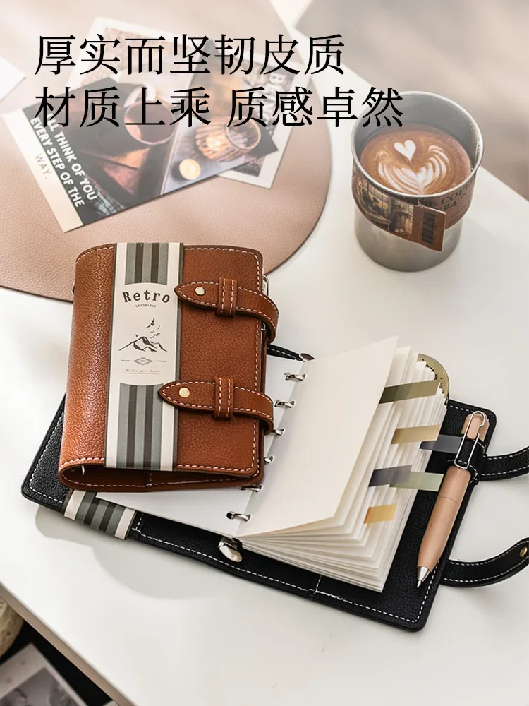Vintage High-End Leather a7 Notebook Blank Inner Pages Leaf Loose Notebook Student's Portable Diary for Recording