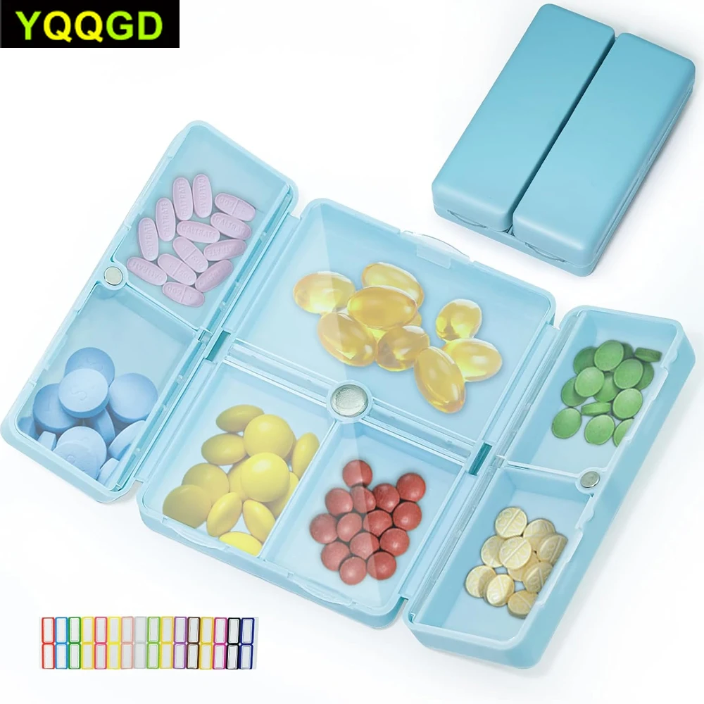 1Pcs Daily Pill Organizer,7 Compartments Portable Case for Travel, [Folding Design]Pill Box for Purse Pocket to Hold Vitamins