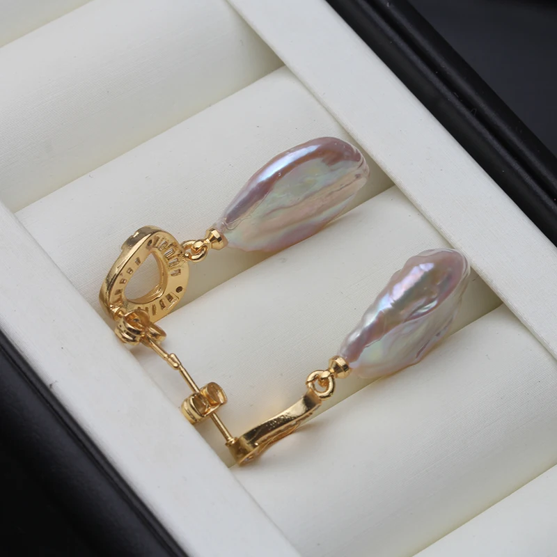 Echte Natürliche Barock-Perlenohrringe für Damen, Niedliche Weiße Süßwasserperlen 925 Silber Ohrringe, Geschenk zum Jahrestag für die Ehefrau – Detail 6