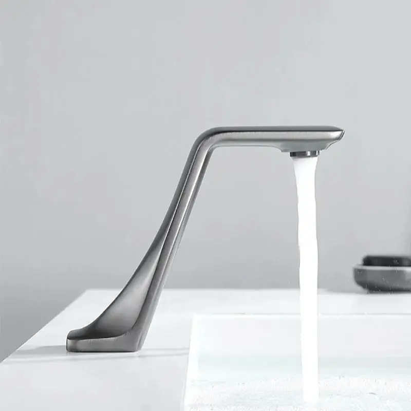 Imagem -03 - Torneira Automática da Bacia do Banheiro Touchless Sensor de Movimento Infravermelho Inteligente Lavagem Única Mão Fria Arma Cinza Bronze