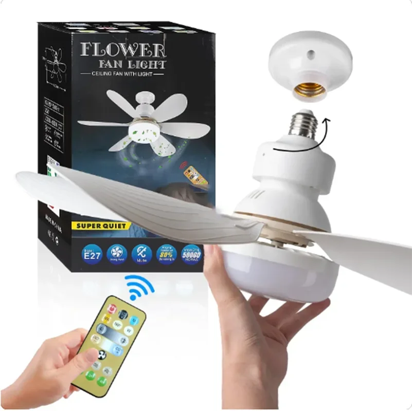 Ceiling fan light E27LED40W Strong wind 85-265V silent electric ceiling fan light remote control  85-265V living room kitchen
