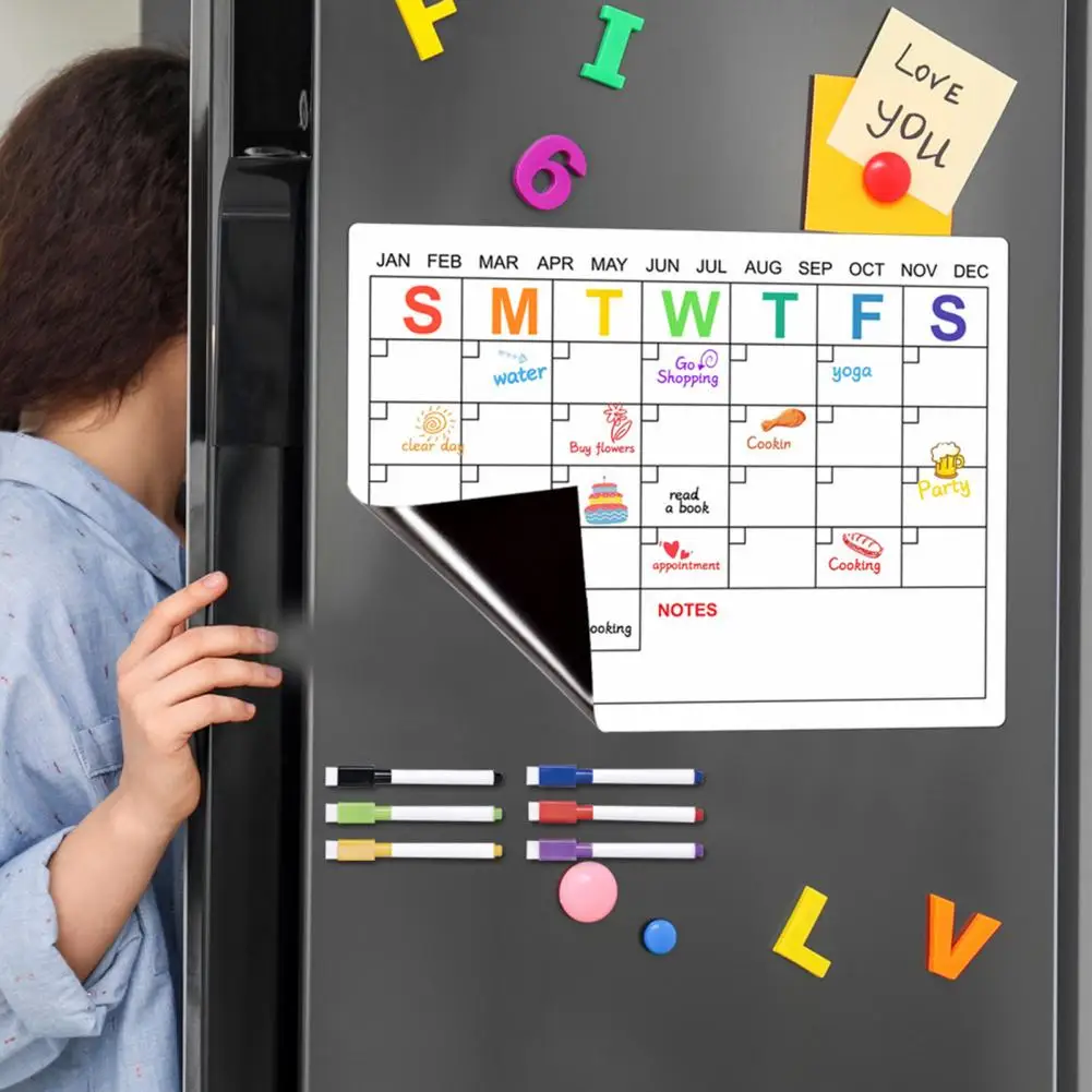 

2024 Magnetic Dry Erase Calendar Whiteboard Fridge Magnet Flexible Daily Message Stickers With 5 Board Pen 1 Eraser