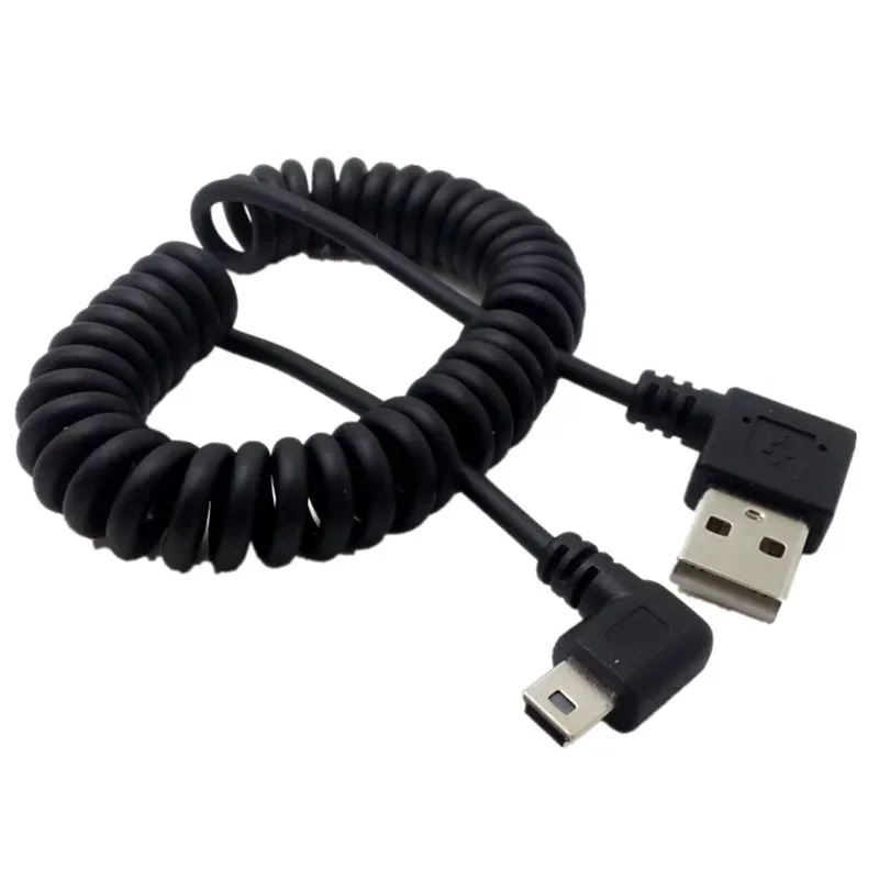 USB 2.0 Right Angle 90 Degree A Male to Right Angle Mini B 5p Male Spring Cable for MP3 HDD