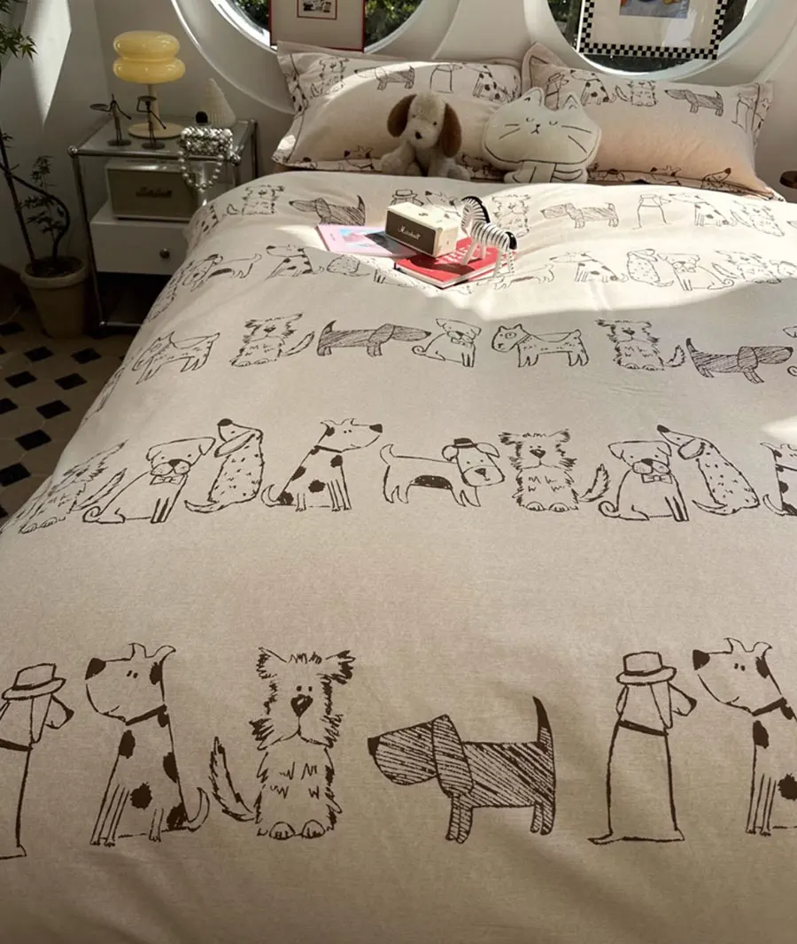 Cute cartoon dog bedding set single double kid,twin full queen king kawaii cotton home textile bed sheet pillow case quilt cover