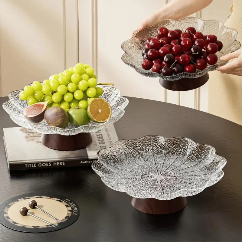 ~Dessert Plate Elegant Plastic Pedestal Fruit Bowl Draining Anti-slip Footed Fruit Plate Large Capacity Fruit Display Stand
