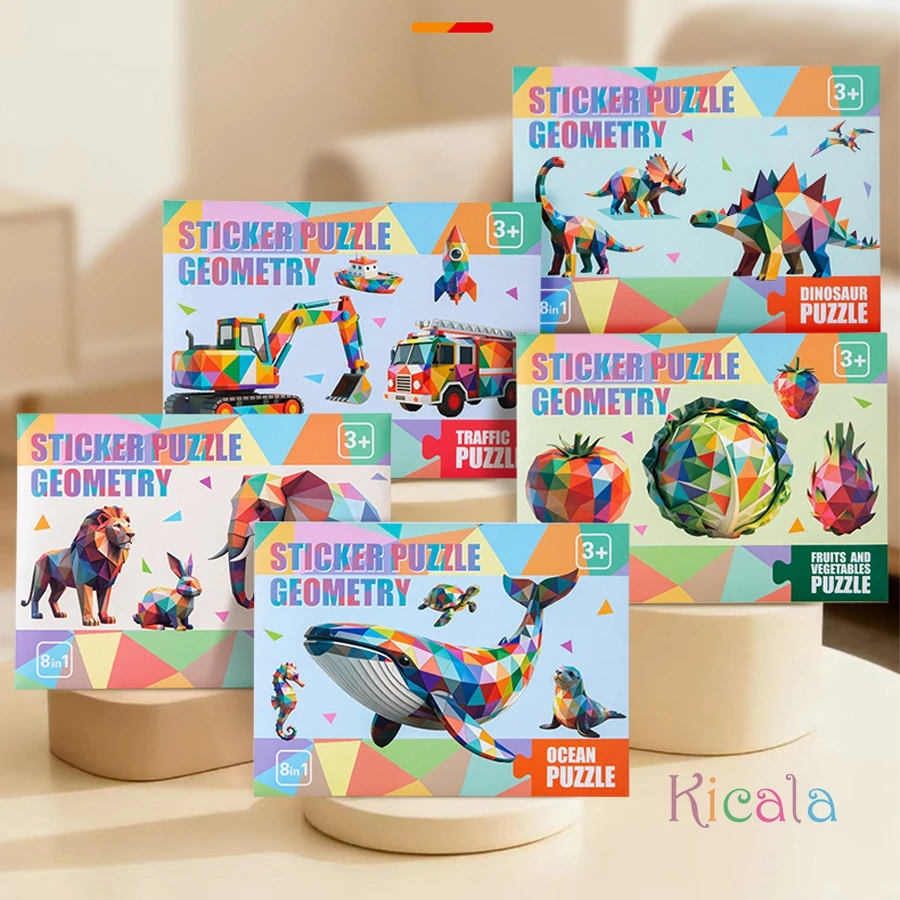3D Geometryczne Puzzle Naklejki DIY Zabawki Edukacyjne dla Dzieci Dopasowywanie Zwierząt i Pojazdów Kreatywna Zabawka Edukacyjna dla Maluchów