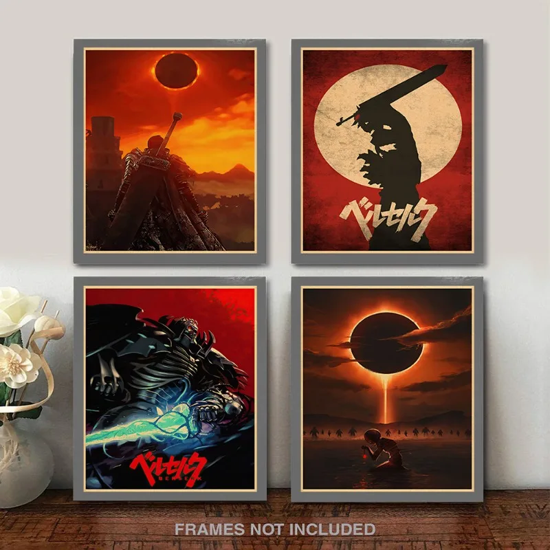 Japanese Anime Sword Style Legendary Poster Wholesale Retro Style Berserk Cartoon Cartoon Canvas Hanging Painting