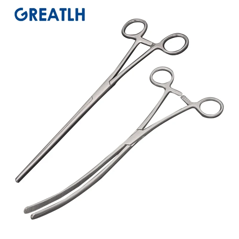 Veterinary Stainless Steel Intestinal Forceps Traight Curved Bowel Clamps Small Animal Surgery Tools