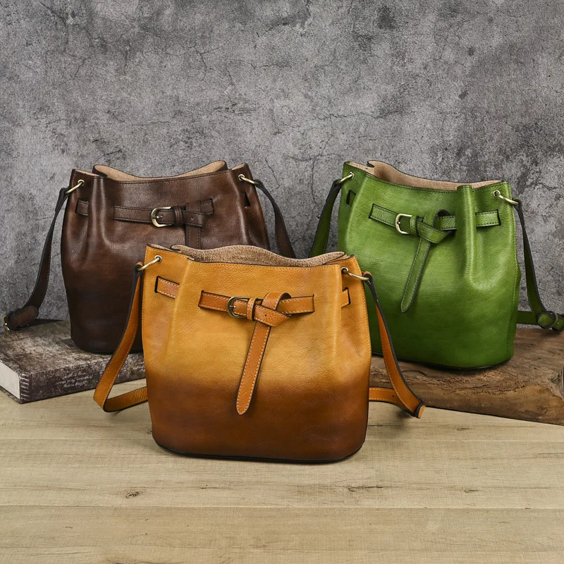 

Retro real leather solid color crossbody bag hand rub color simple multi-purpose large capacity women shoulder bag